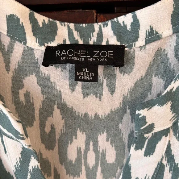 New Rachel Zoe Size XL Green White Dress Long Sleeve V-Neck Knee Length Tiered - Picture 2 of 11